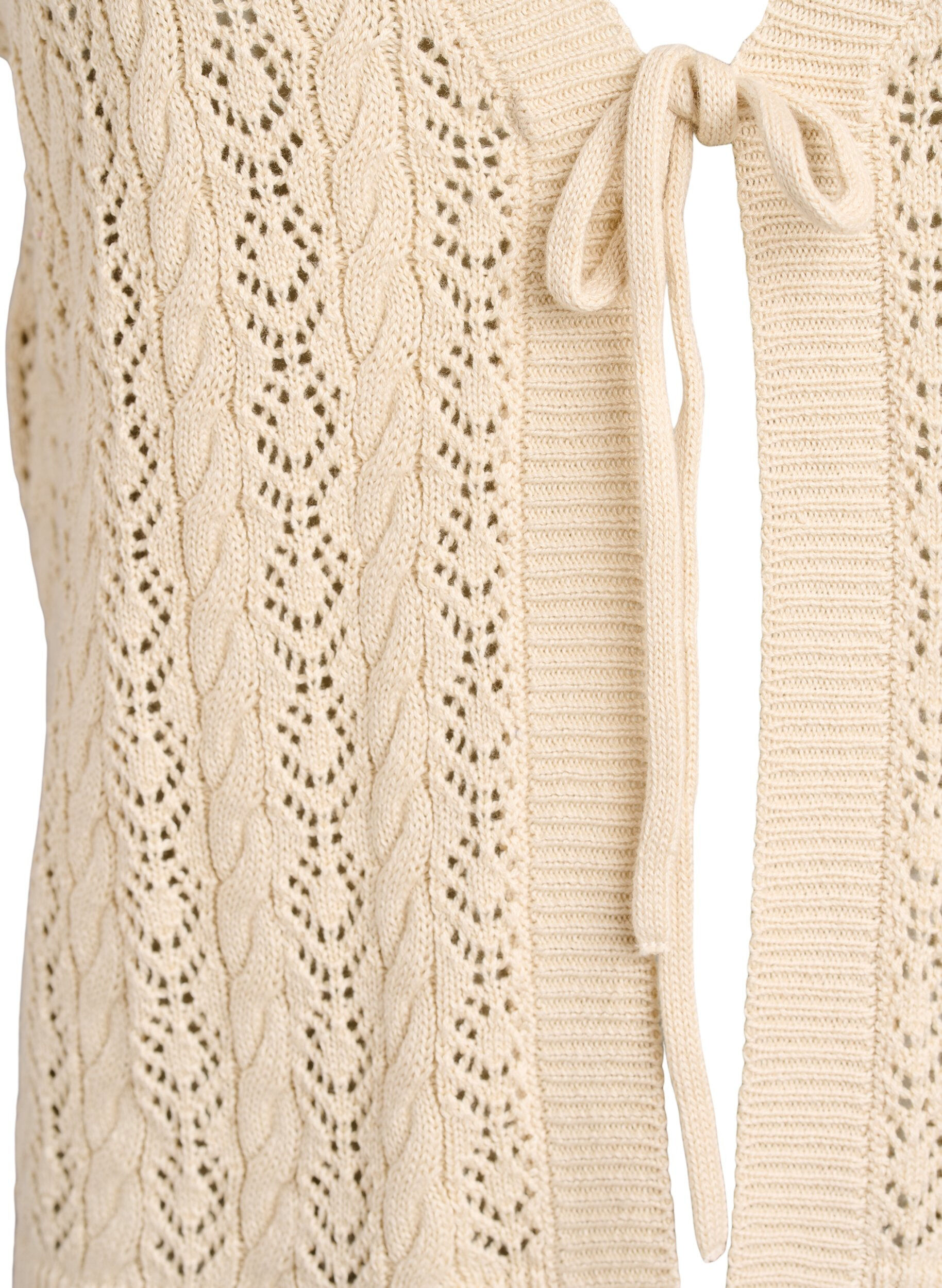 Zizzi Strickweste mit Lochstickerei und Bindeband, Beige, Packshot image number 2