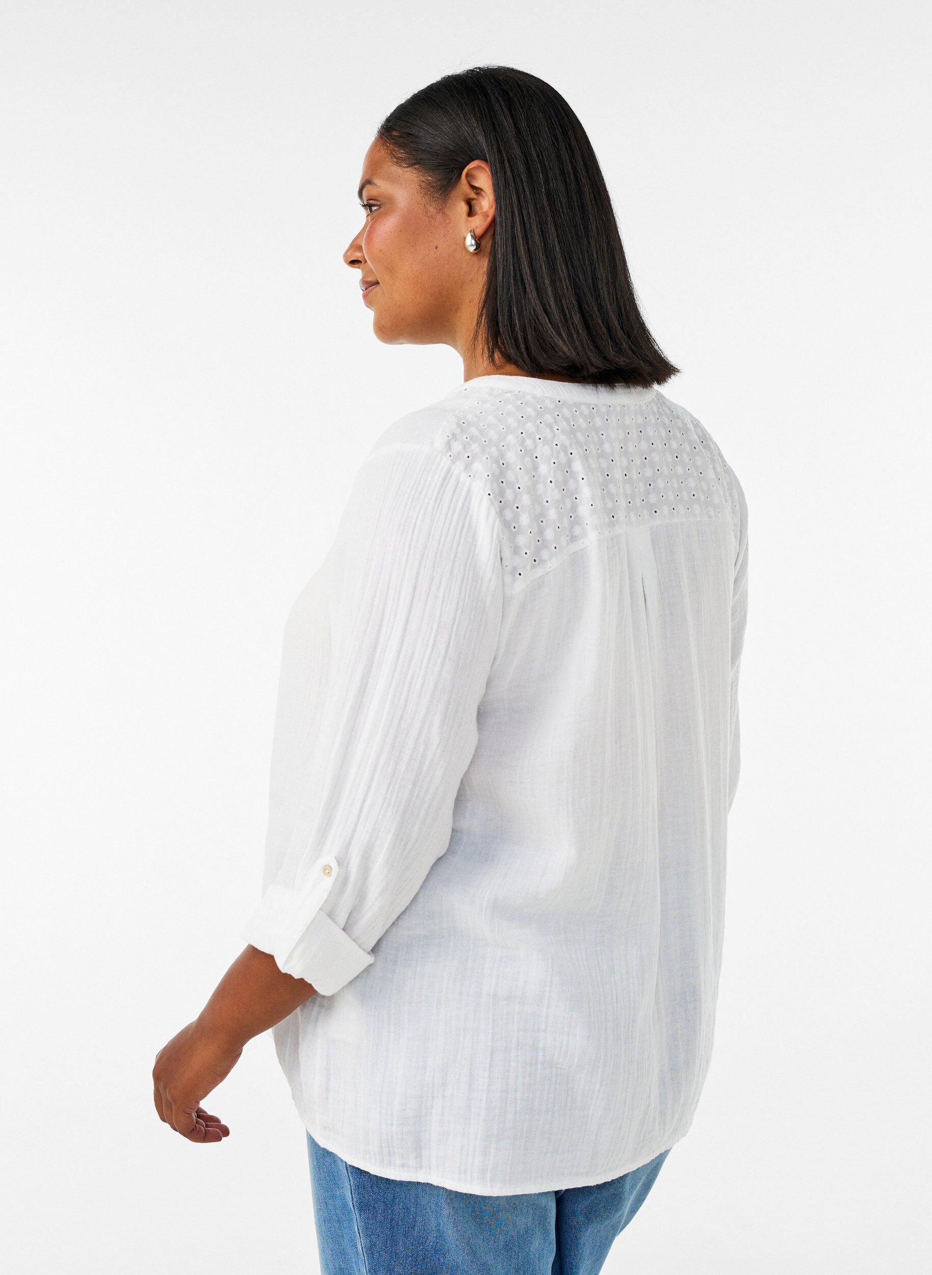 ZizziBluse aus Baumwollmusselin mit Lochstickerei, Wei&szlig;, Model image number 1