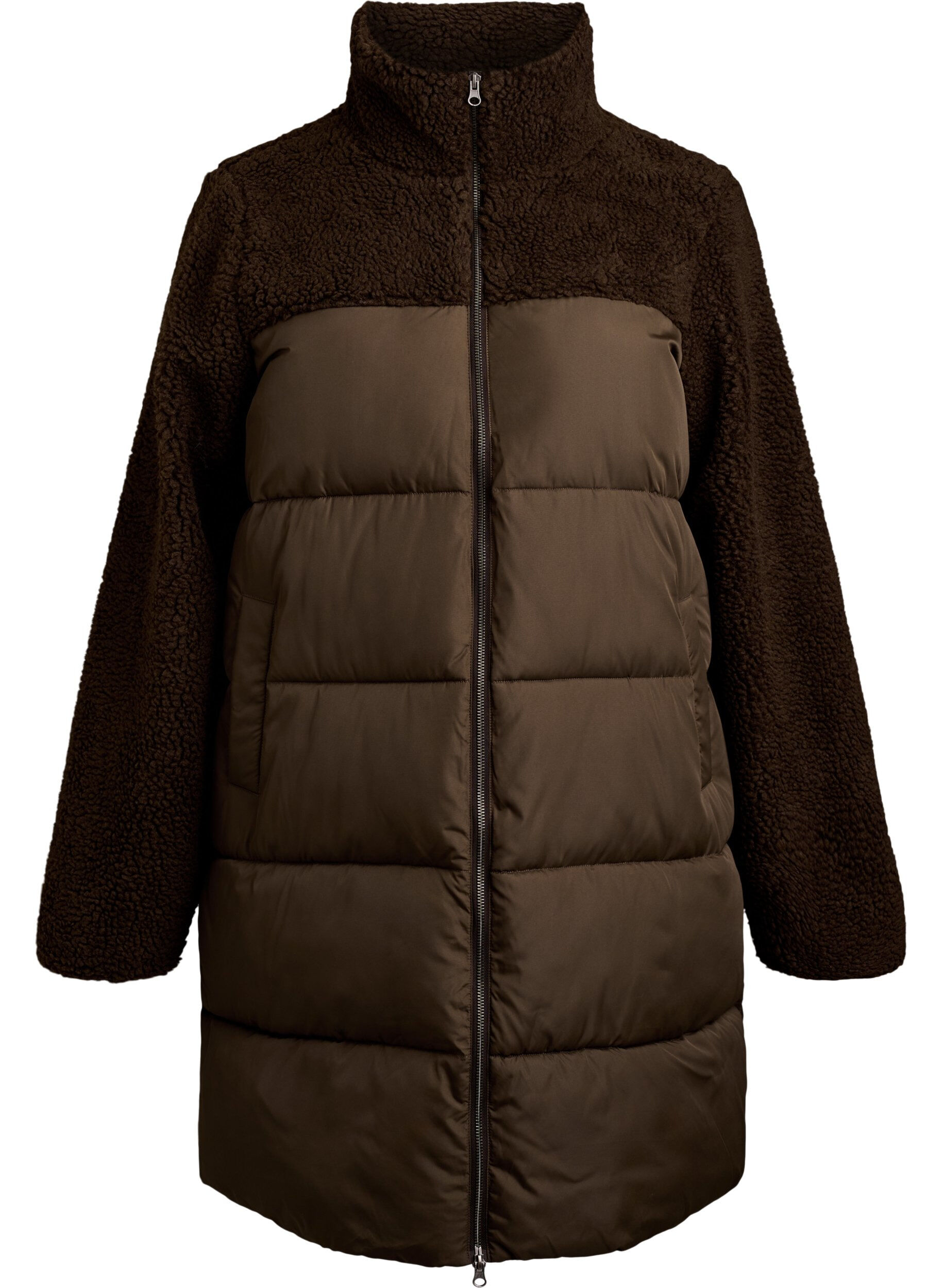 ZizziMittellange Steppjacke mit Teddyfleece, Braun, Packshot image number 0