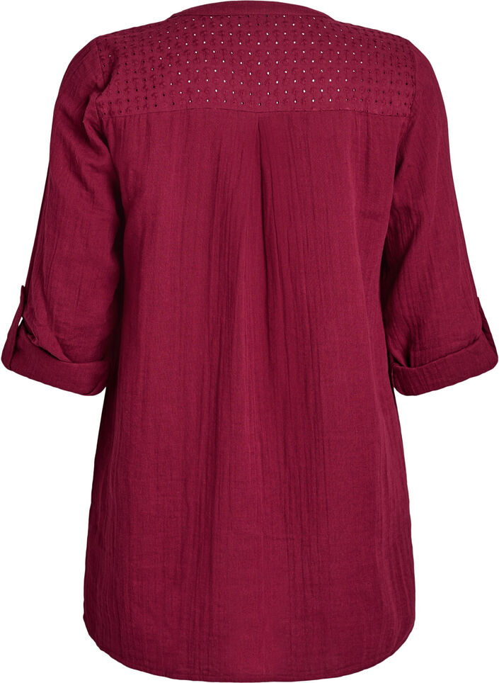 Tunika aus Baumwollmusselin mit Broderie Anglaise, Dunkles Bordeaux, Packshot image number 1