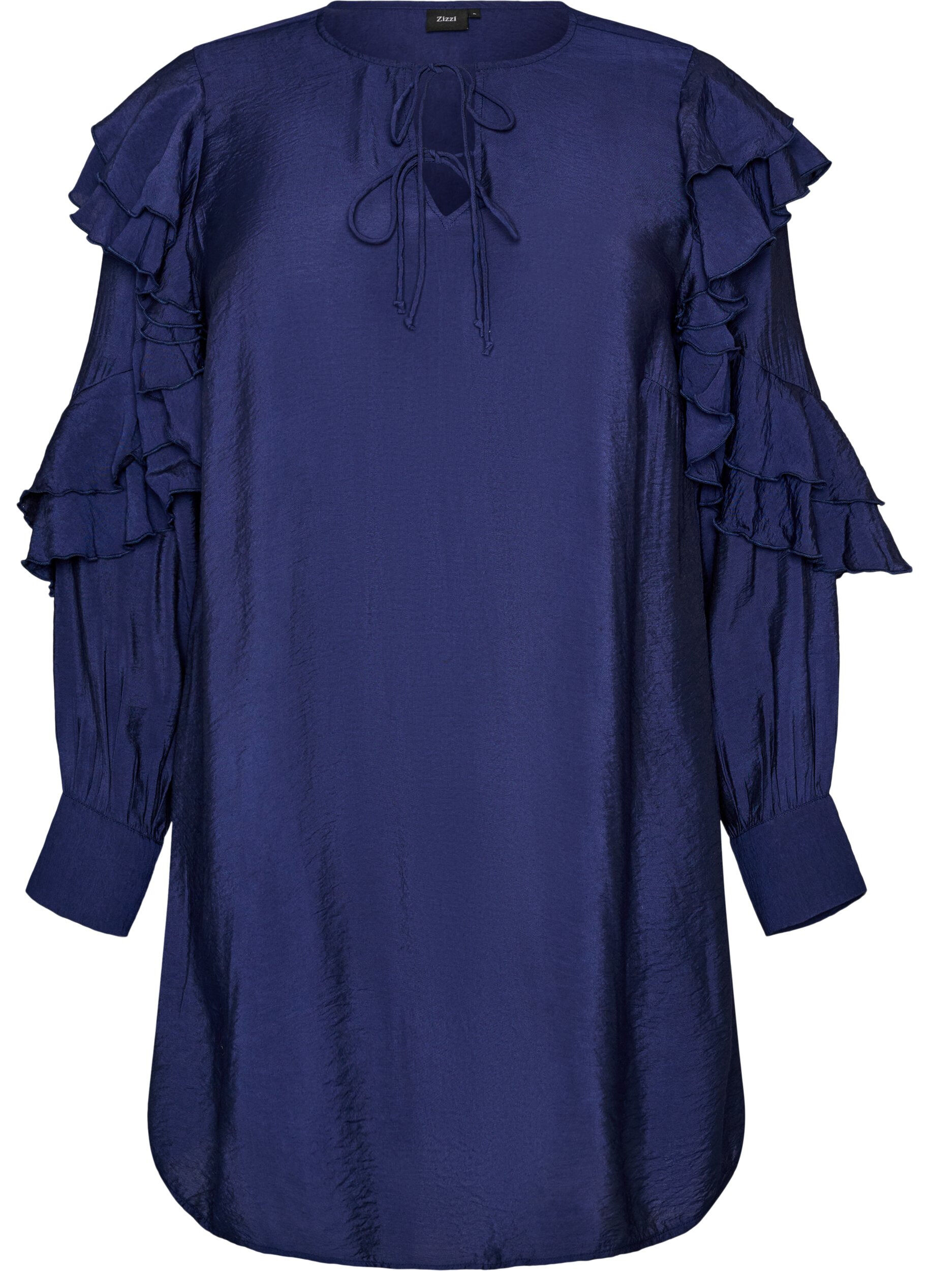 Viskosekleid mit R&uuml;schen und Bindeb&auml;ndern