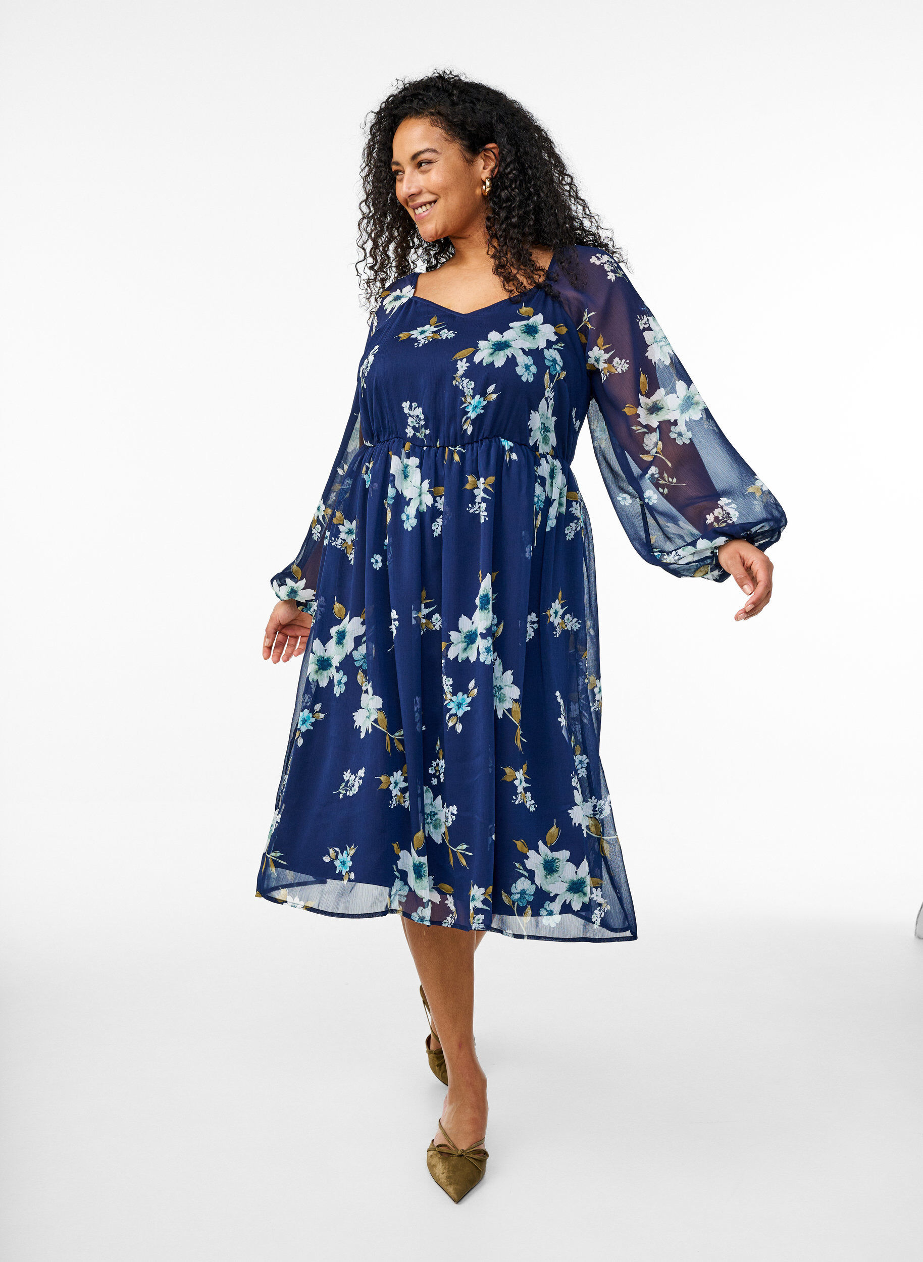 ZizziPartykleid aus Chiffon mit langen &Auml;rmeln, Blau, Model image number 1