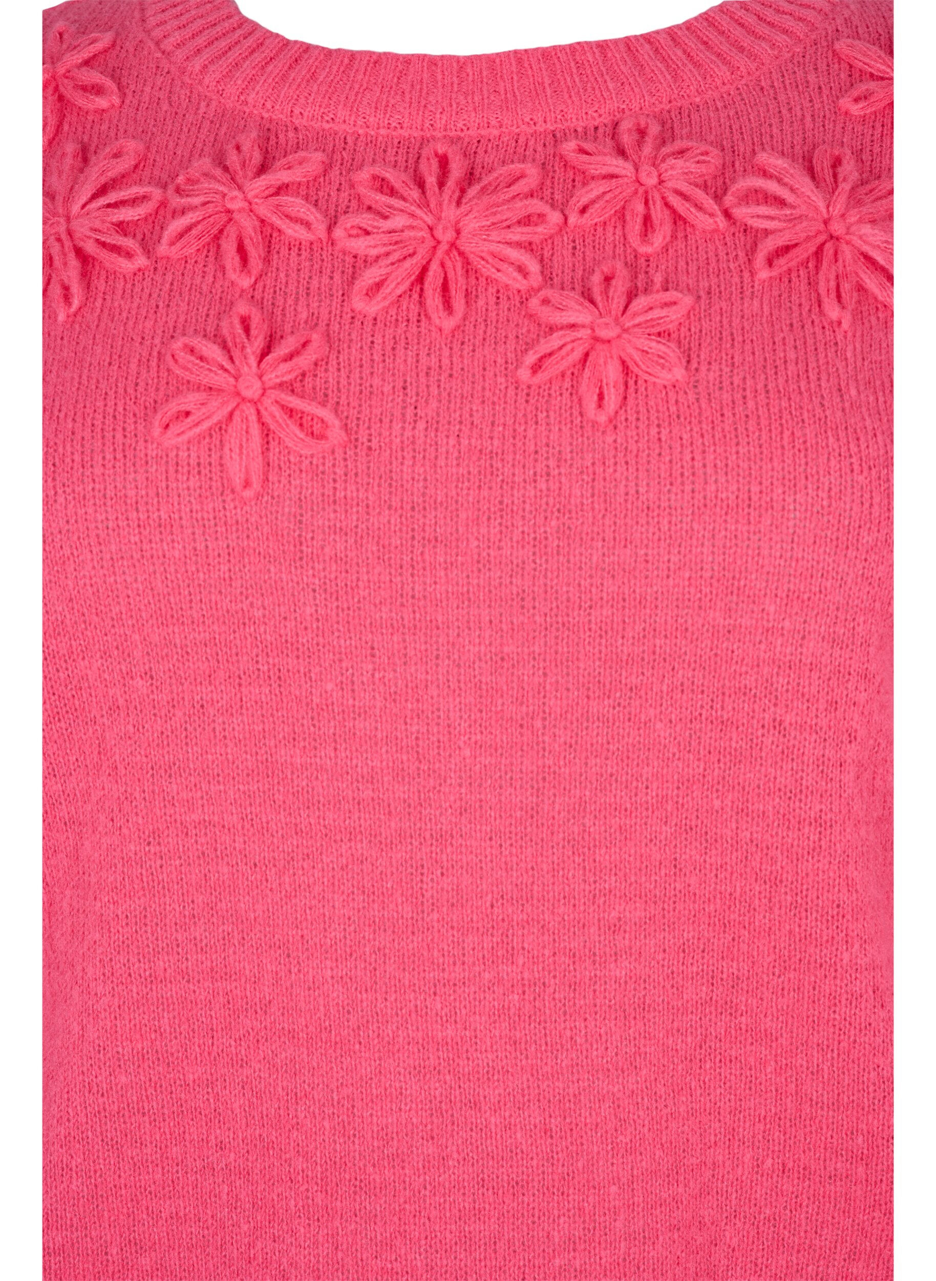 Zizzi Strickbluse mit Blumendetails, Hot Pink, Packshot image number 2