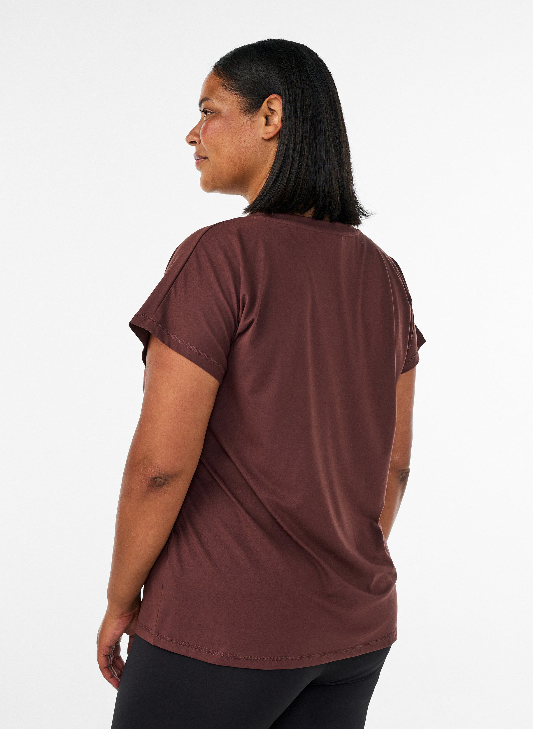 ZizziLockeres Trainings-T-Shirt mit V-Ausschnitt, Braun, Model image number 2