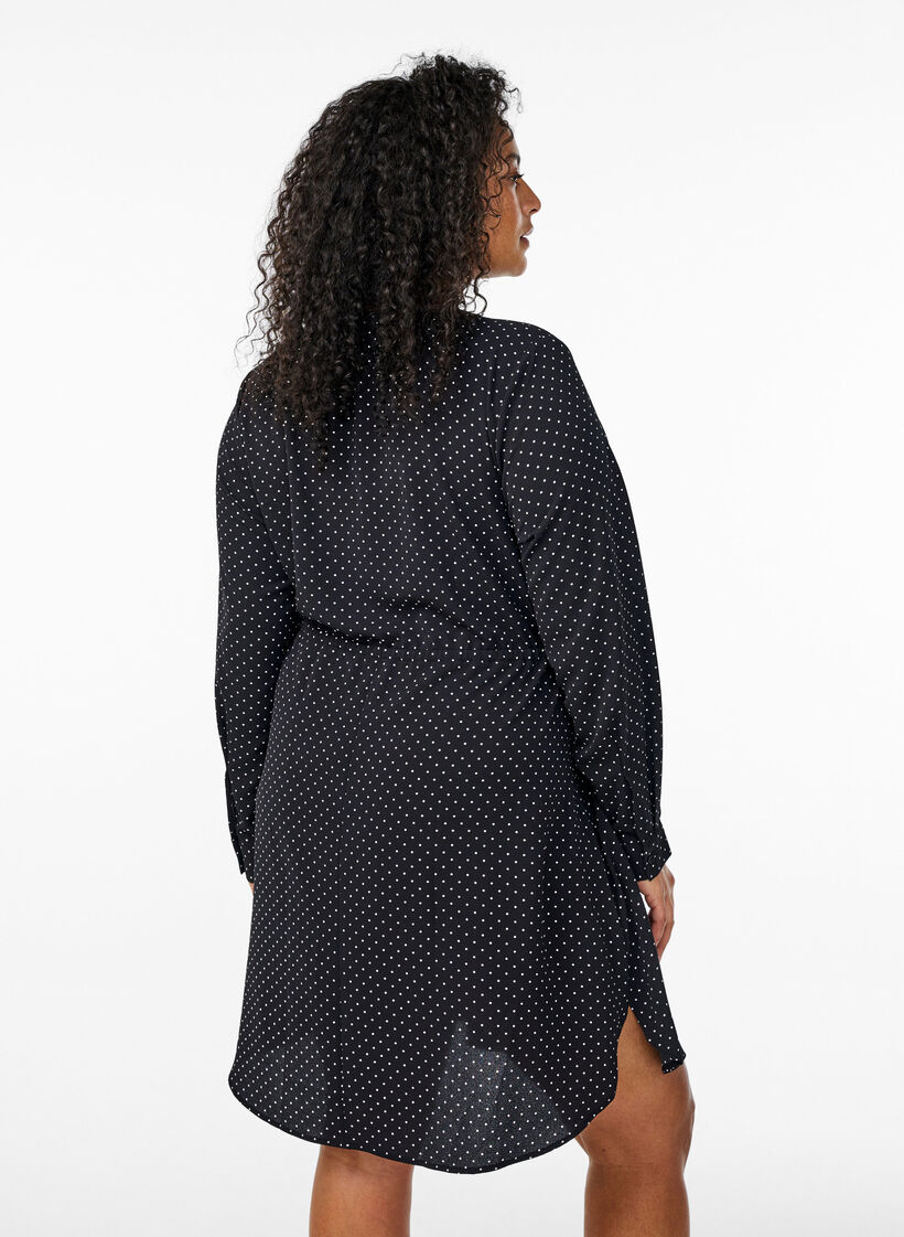 Knielanges Kleid mit Bindegürtel, Schwarz, Model image number 2