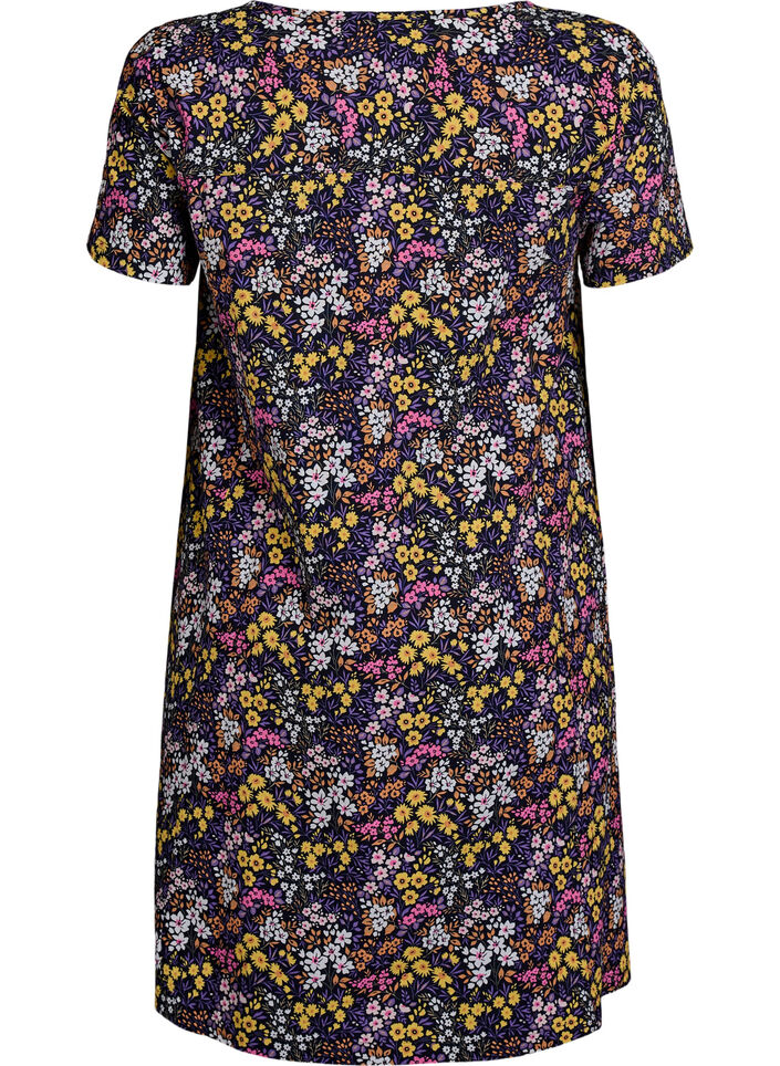 Kurzes A-Linien-Kleid mit floralem Print, Blau, Packshot image number 1