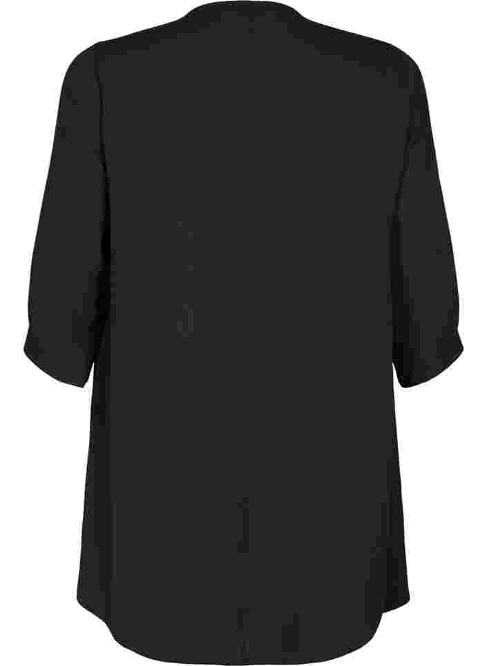 Bluse mit 3/4 Ärmeln und V-Ausschnitt, Black, Packshot image number 1
