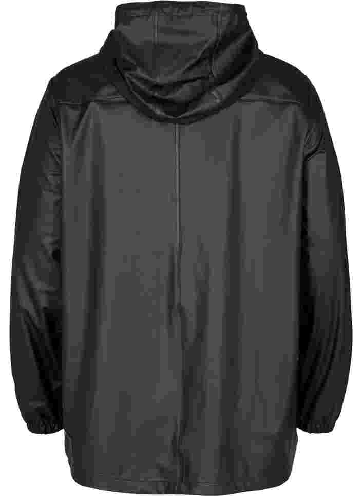 Kurze Regenjacke mit Kapuze und Knopfverschluss, Black, Packshot image number 1