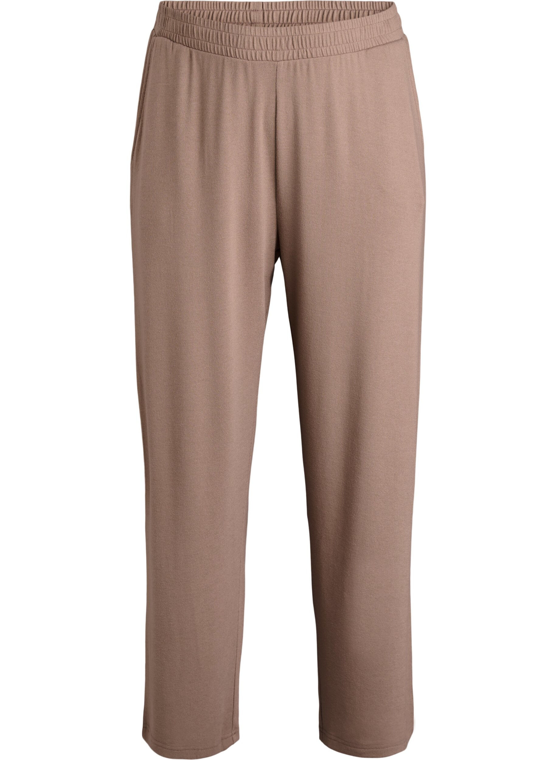 Zizzi Hoch taillierte Hose aus Jersey mit geradem Bein, Braun, Packshot image number 0