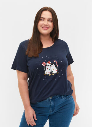 Weihnachts-T-Shirt aus Baumwolle, Navy Blazer Penguin, Model image number 0