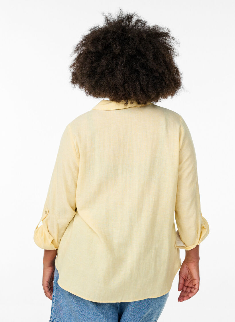 Bluse aus Leinen und Viskose mit 3/4-&Auml;rmeln, Gelb, Model image number 2