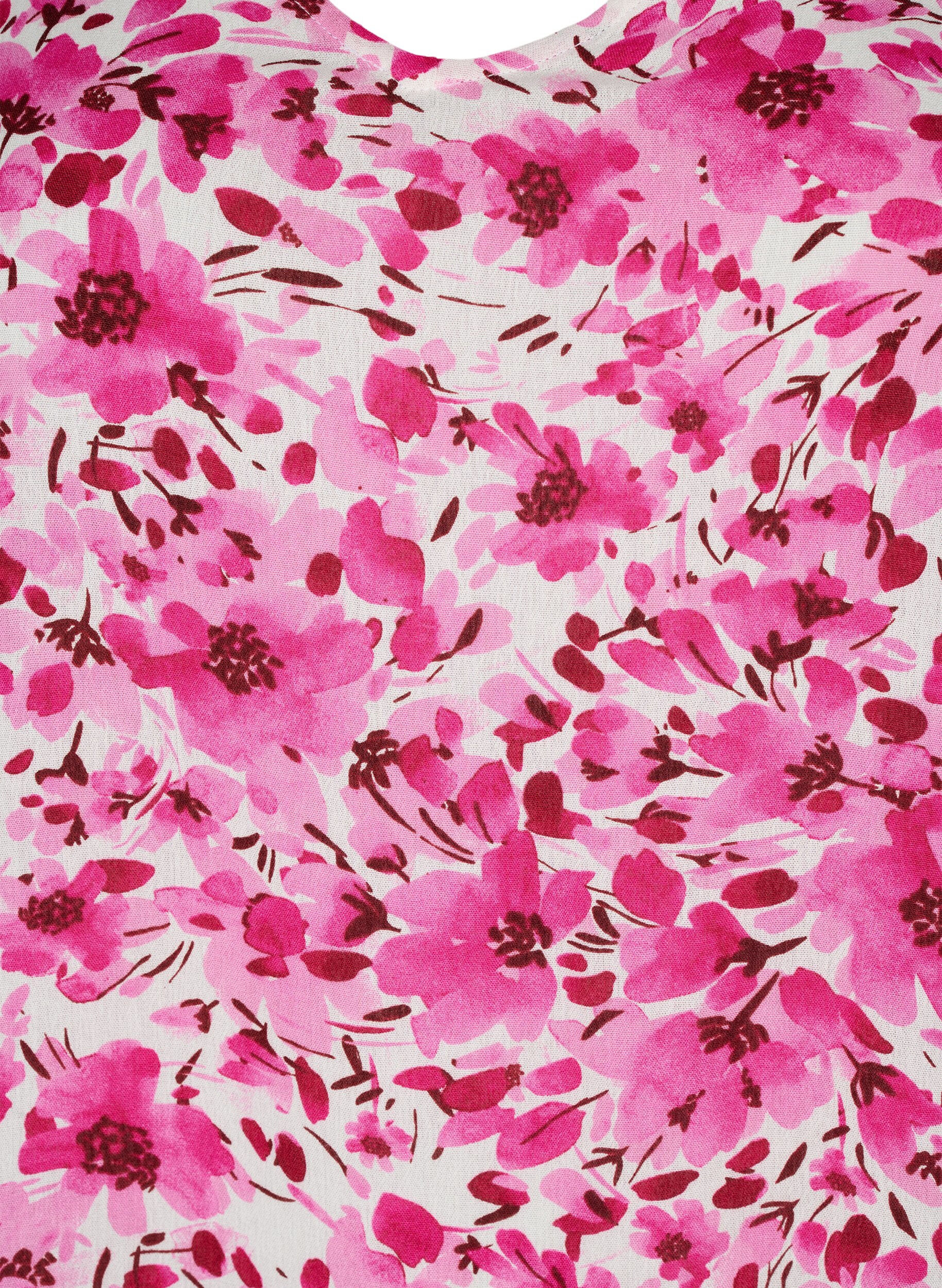 Zizzi Gebl&uuml;mtes Kleid aus Viskose mit A-Linie, Pink Flower Rain, Packshot image number 2