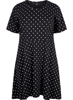 Baumwollkleid mit kurzen Ärmeln und Punkten, Black w. White Dot, Packshot image number 0