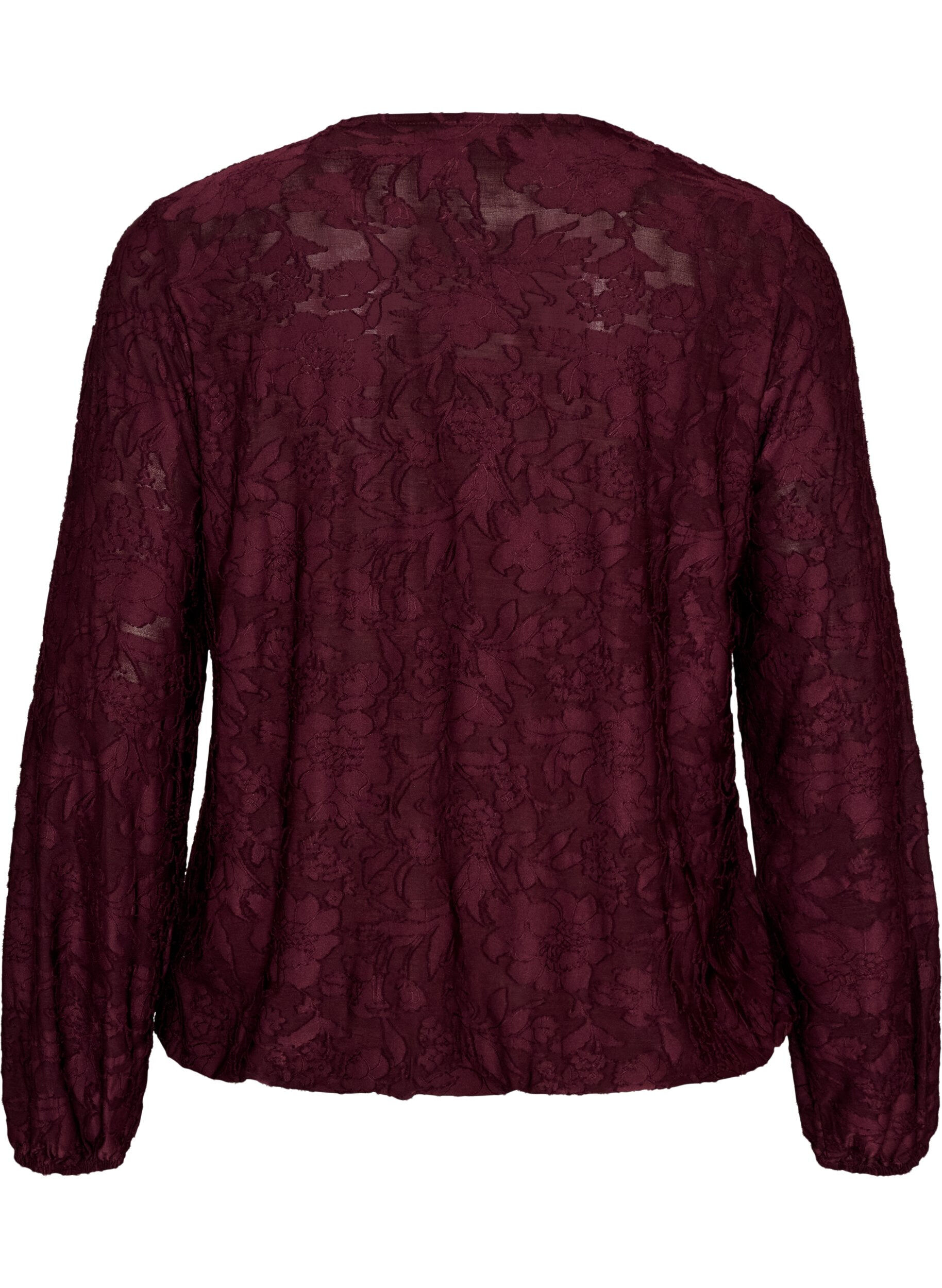 ZizziTransparente Bluse mit floraler Struktur und langen &Auml;rmeln, Rot, Packshot image number 1