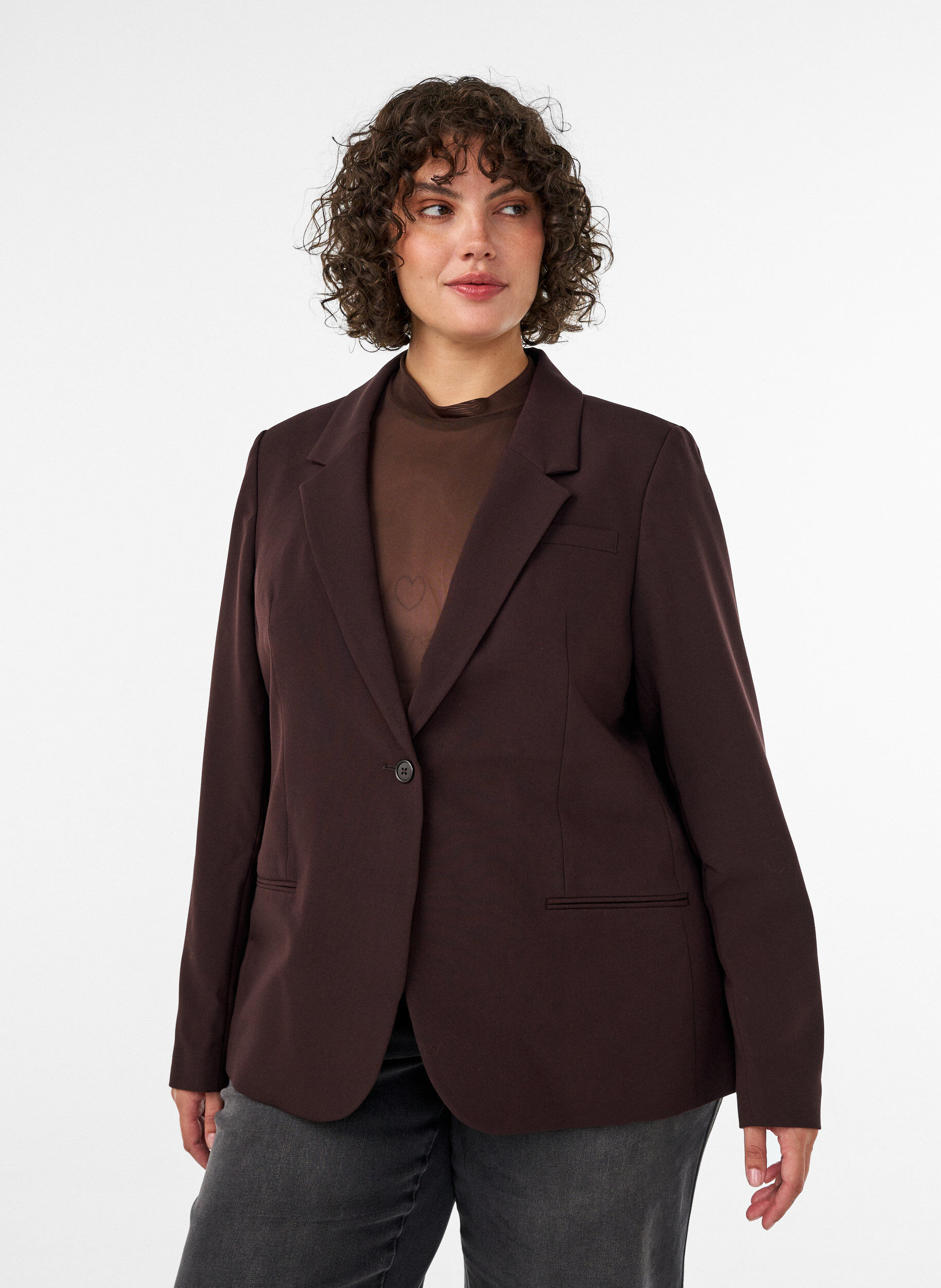 ZizziKlassischer Blazer mit 1-Knopf-Verschluss, Braun, Model image number 0