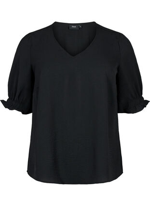 Bluse mit V-Ausschnitt, Black, Packshot image number 0