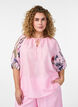 Bluse mit Bindedetail und gebl&uuml;mten &Auml;rmeln, Pink, Model image number 0