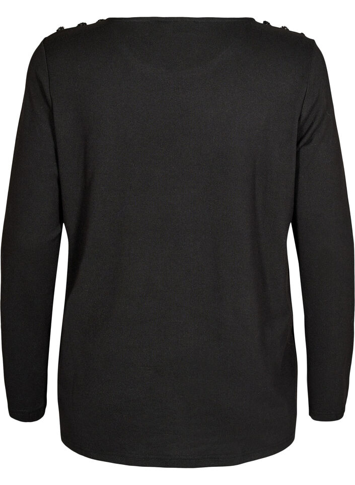 Bluse mit Zierknöpfen, Schwarz, Packshot image number 1