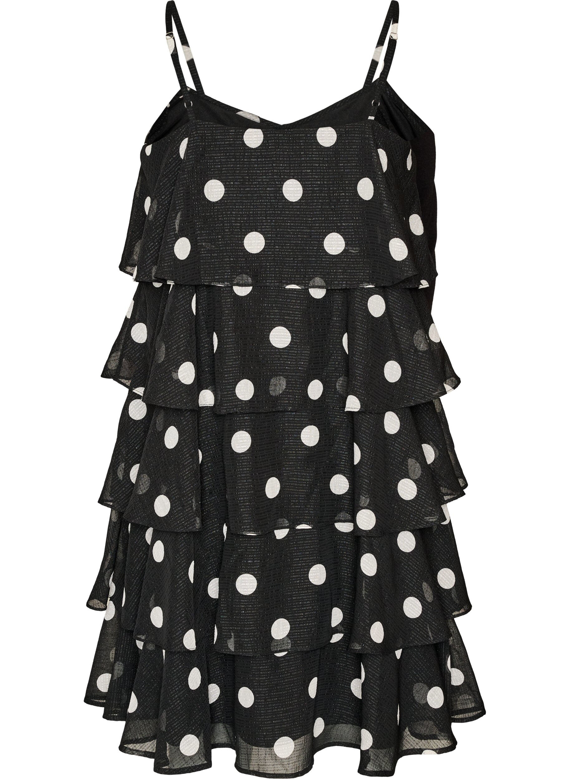 ZizziLagenkleid mit R&uuml;schen und Spaghettitr&auml;gern, Schwarz, Packshot image number 1