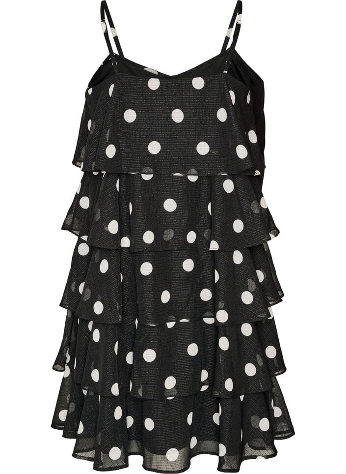 Lagenkleid mit R&uuml;schen und Spaghettitr&auml;gern, Schwarz, Packshot image number 1