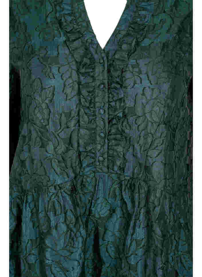 Jacquard-Kleid in einer A-Linie mit Rüschen, Scarab, Packshot image number 2