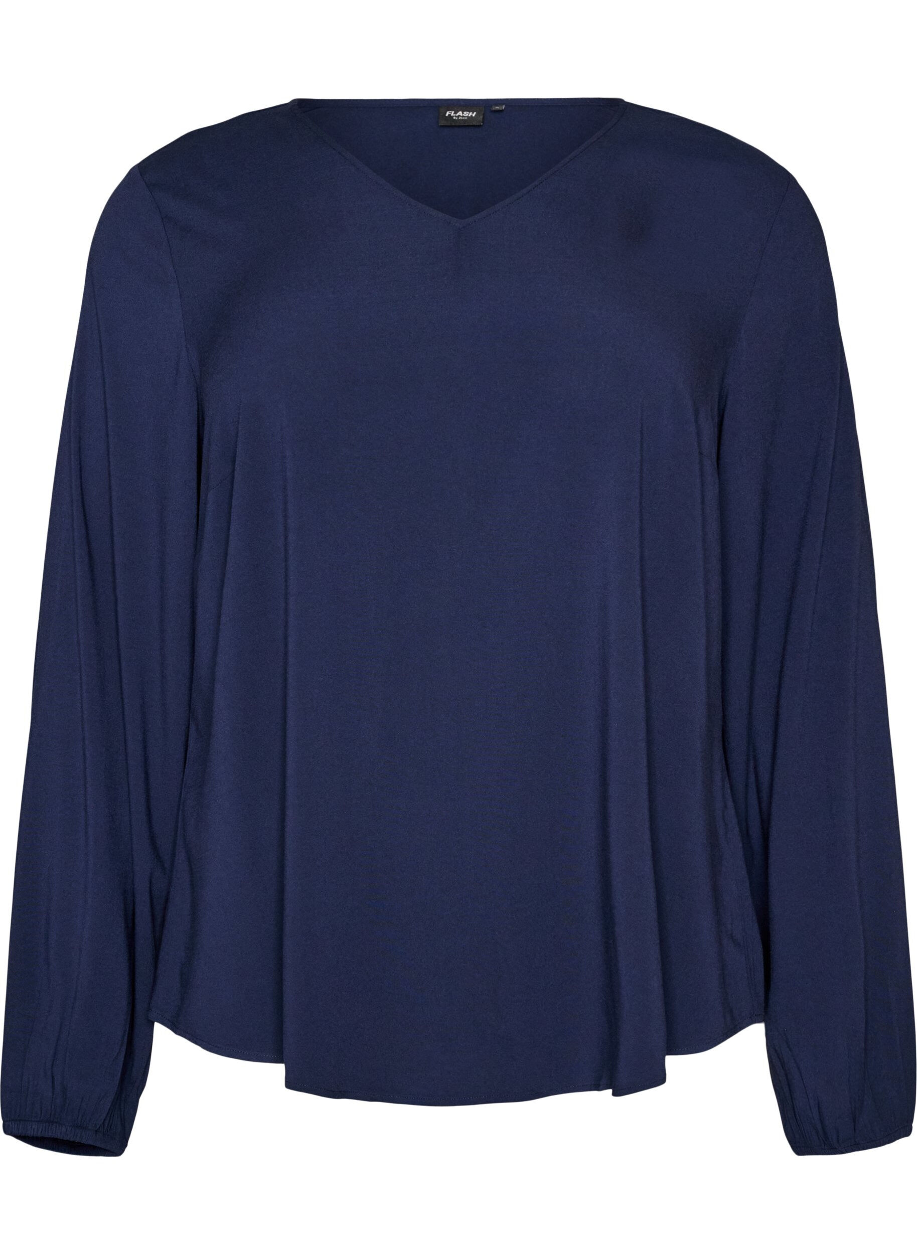 ZizziBluse aus Viskose mit V-Ausschnitt und abgerundetem Saum, Blau, Packshot image number 0