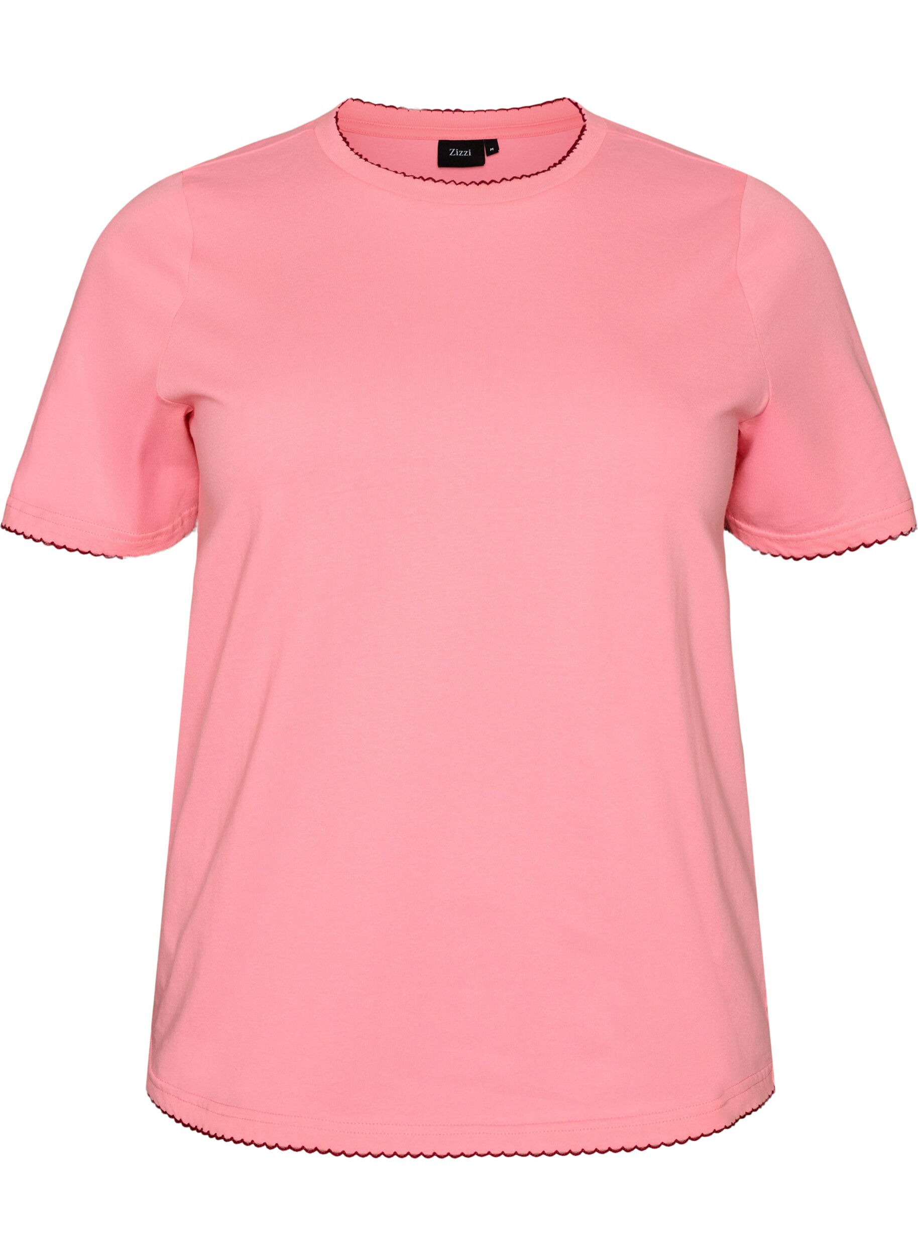 ZizziT-Shirt aus Baumwolle mit gewellten Kontrastkanten, Pink, Packshot image number 0