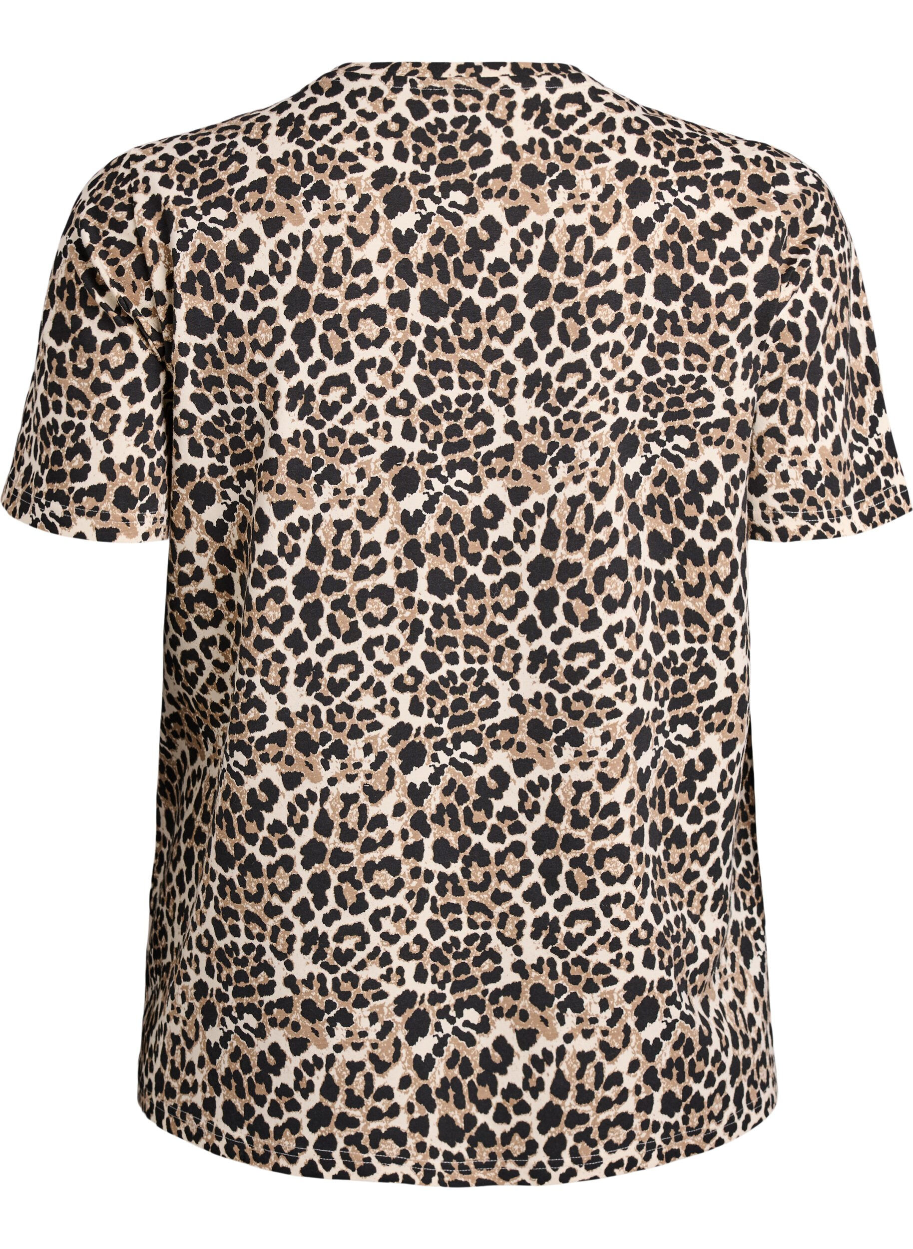 Zizzi T-Shirt mit Leopardenmuster und Text, Braun, Packshot image number 1