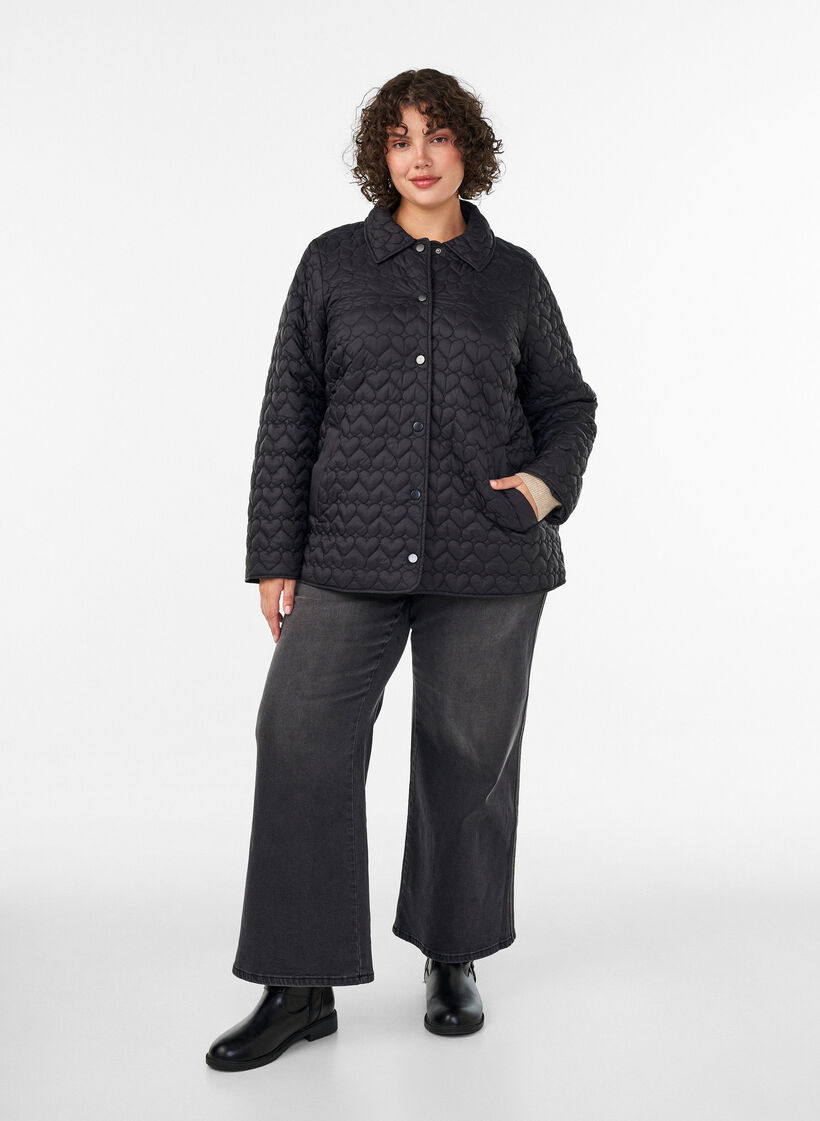 Leicht wattierte Jacke mit dekorativer Steppung, Schwarz, Model image number 1