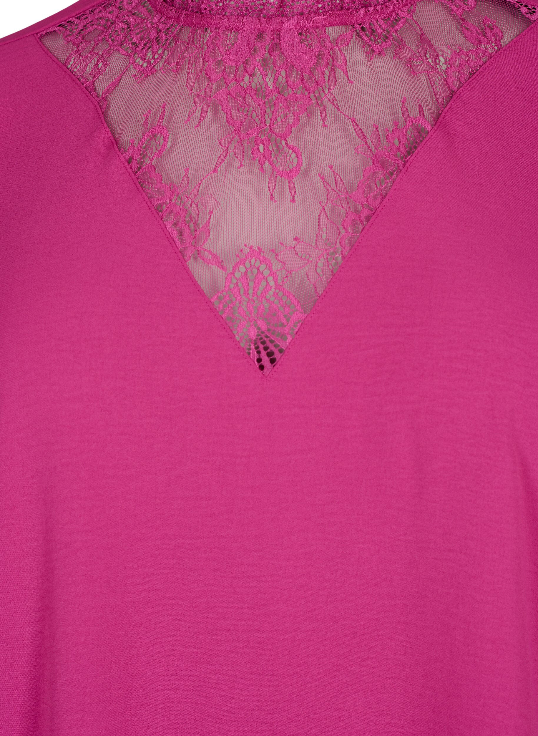 Zizzi Lang&auml;rmelige Bluse mit Spitzendetail, Festival Fuchsia, Packshot image number 2