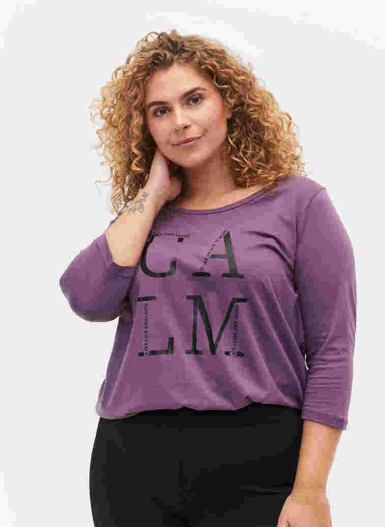 Baumwoll-T-Shirt mit 3/4 Ärmeln, Vintage Violet, Model image number 0