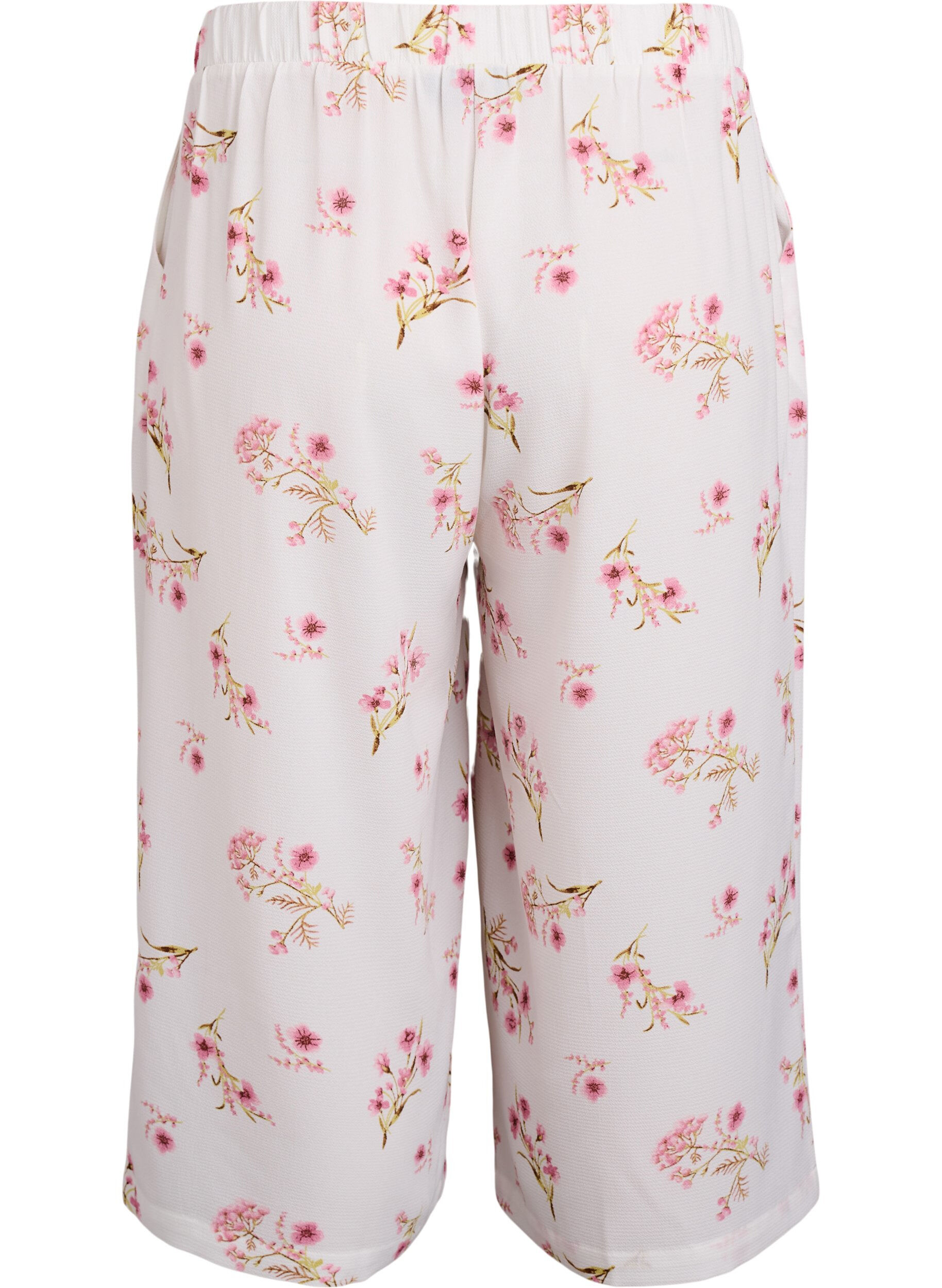 Zizzi Culotte-Hose mit Print, Wei&szlig;, Packshot image number 1