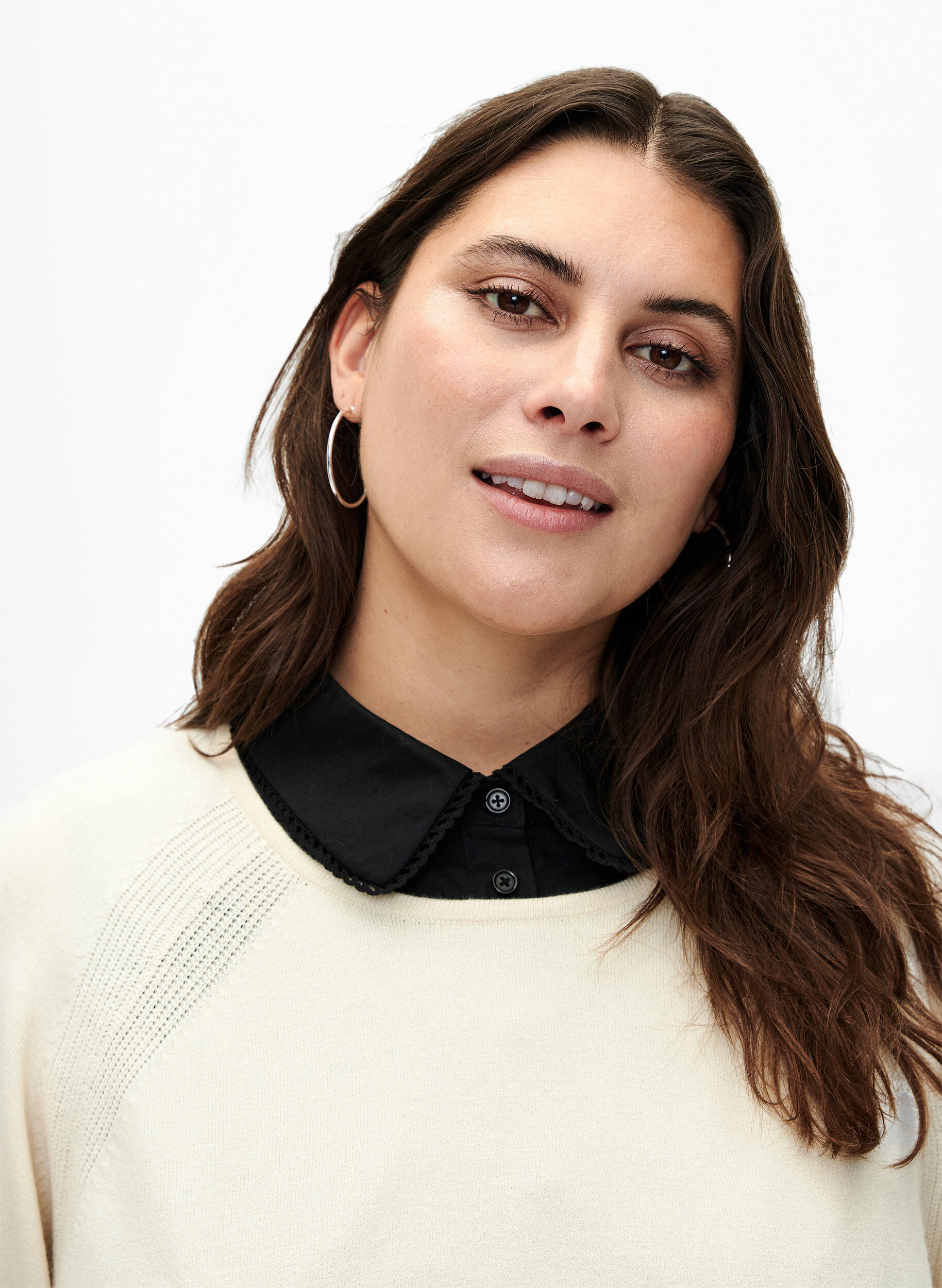 Zizzi Kragen mit Spitzenband, Black, Model image number 0