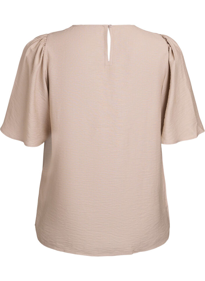 Bluse mit kurzen, weiten Ärmeln, Beige, Packshot image number 1