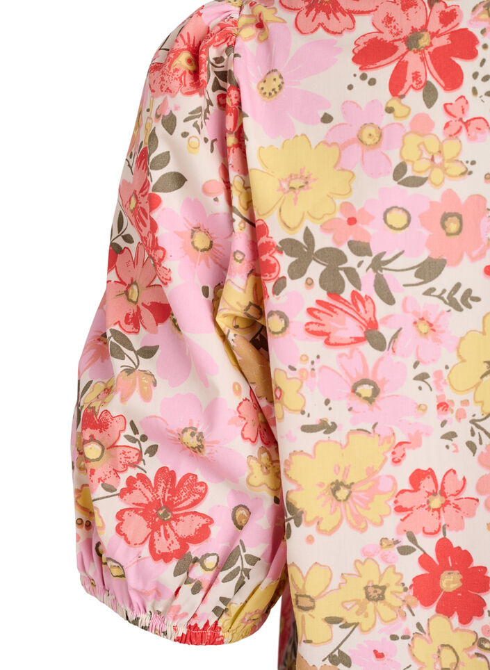 Gebl&uuml;mte Bluse mit Lochstickerei und V-Ausschnitt, Rot, Packshot image number 3