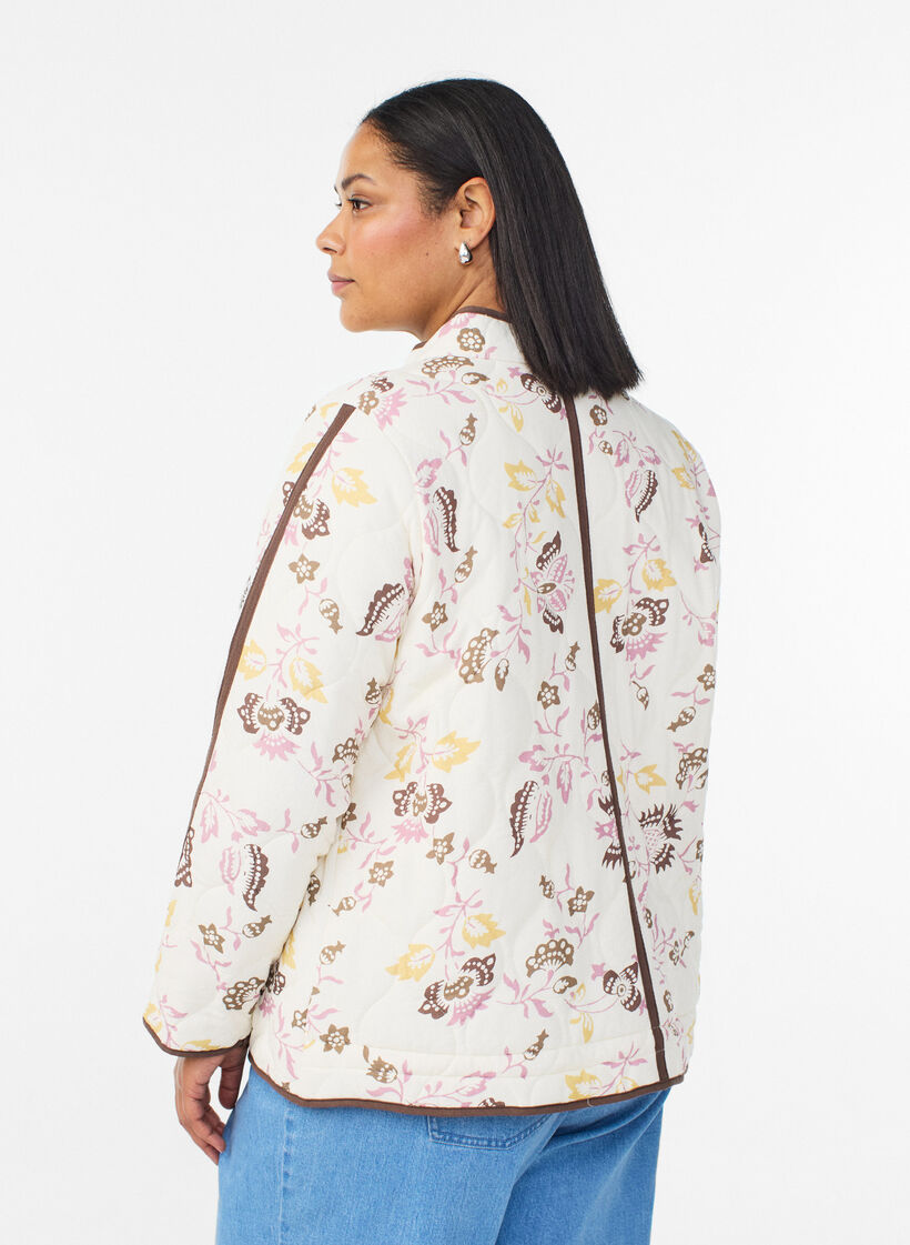 Steppjacke mit Kn&ouml;pfen und gebl&uuml;mtem Muster, Beige, Model image number 2