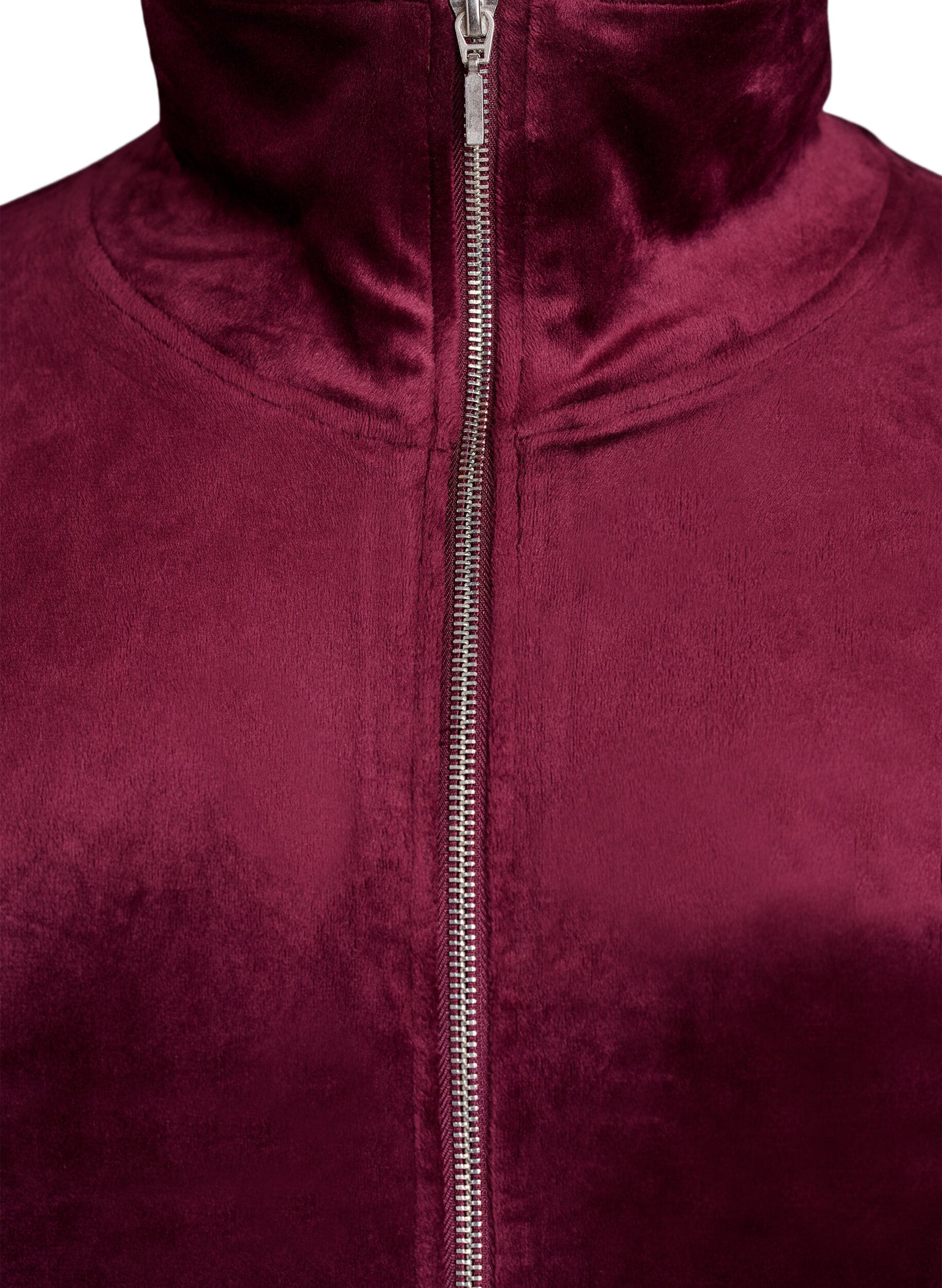 Zizzi Cardigan aus Velours mit Rei&szlig;verschluss und hohem Kragen, Dunkles Bordeaux, Packshot image number 2