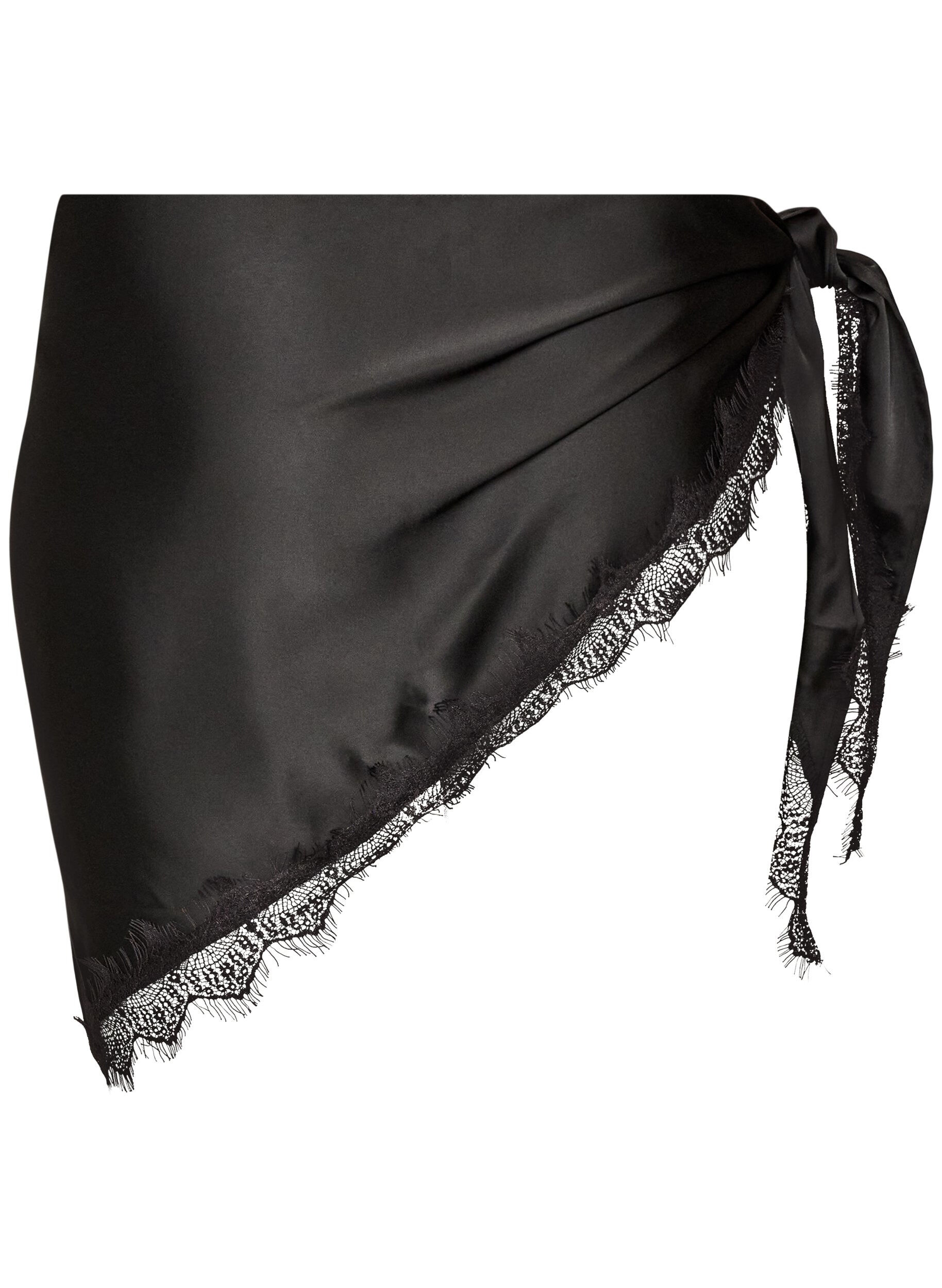 ZizziSchal aus Satin mit Spitzensaum, Schwarz, Packshot image number 1