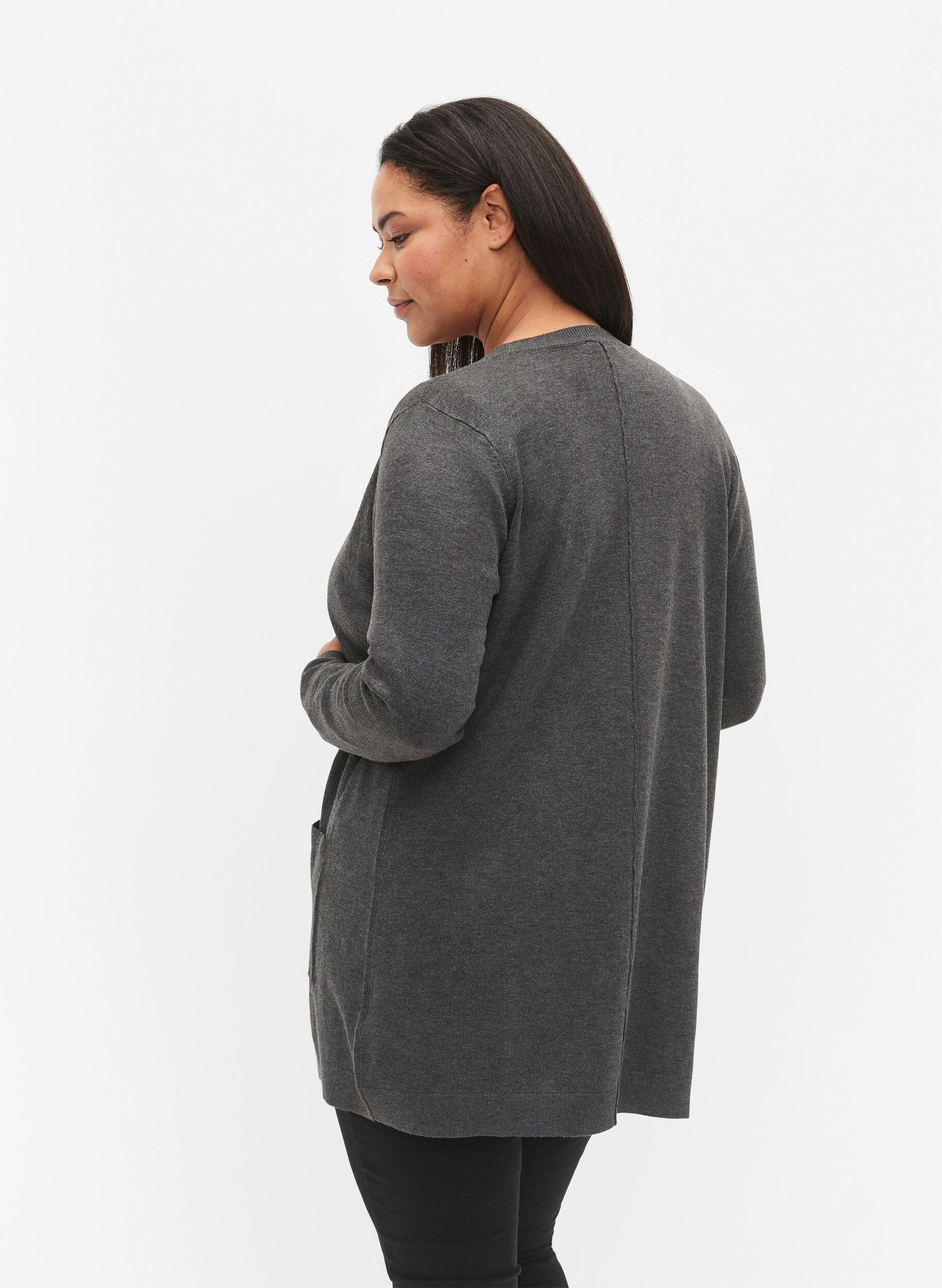 Zizzi Lange Strickjacke aus Viskose-Mischung, Grau, Model image number 2