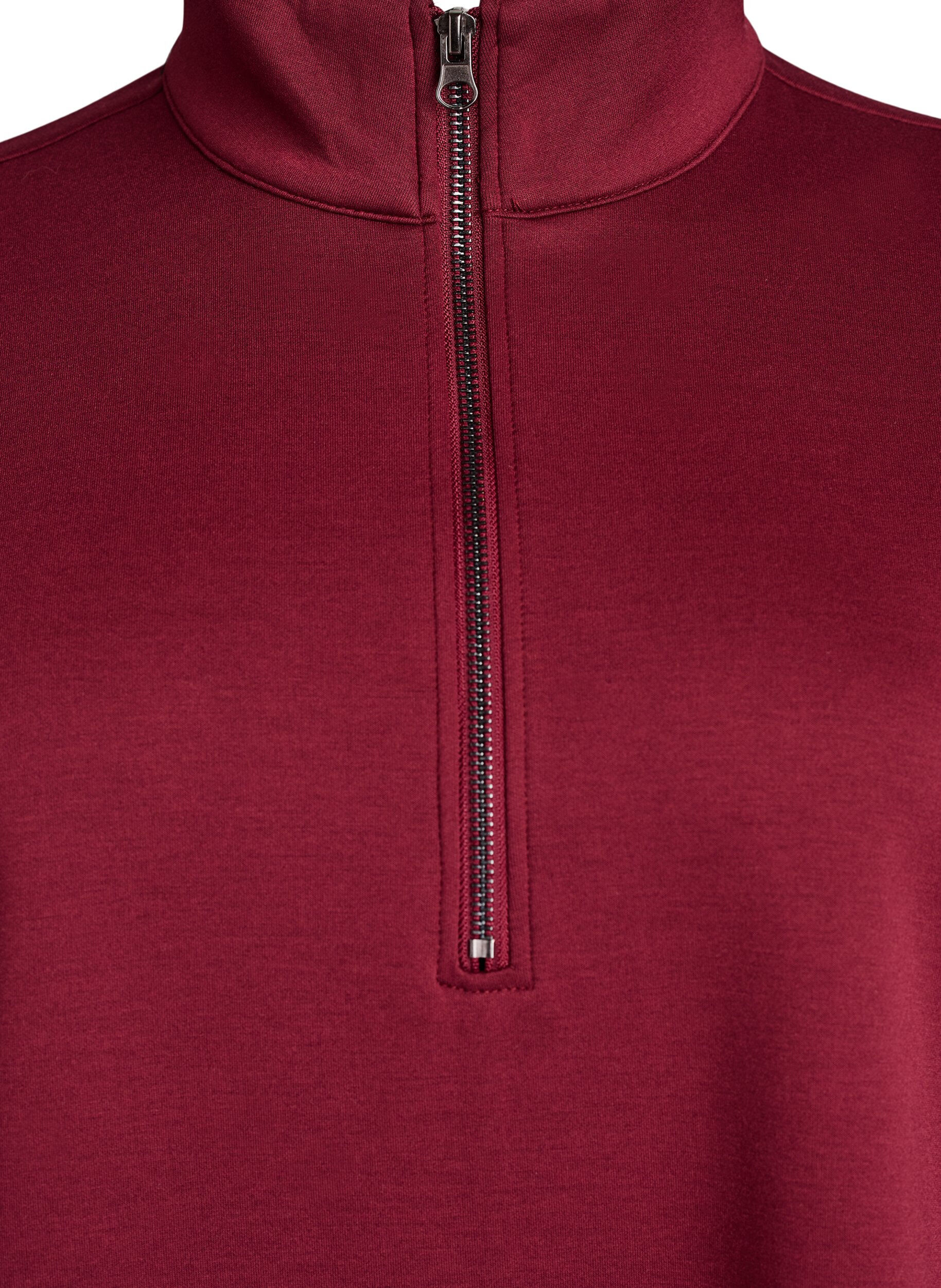 Zizzi Kurzes Sweatshirtkleid mit hohem Kragen und Rei&szlig;verschluss, Dunkles Bordeaux, Packshot image number 2