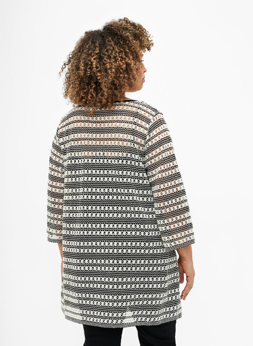 Häkeljacke mit Bindegürtel, Black White, Model image number 1