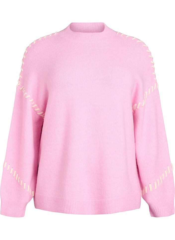Pullover mit Ziernähten, Pink, Packshot image number 0