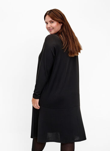 Hochgeschlossenes Jerseykleid mit Taschen, Black, Model image number 1