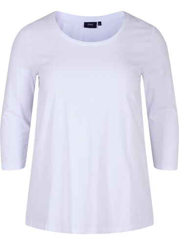 Basic T-Shirt mit 3/4-Ärmeln, Bright White, Packshot image number 0