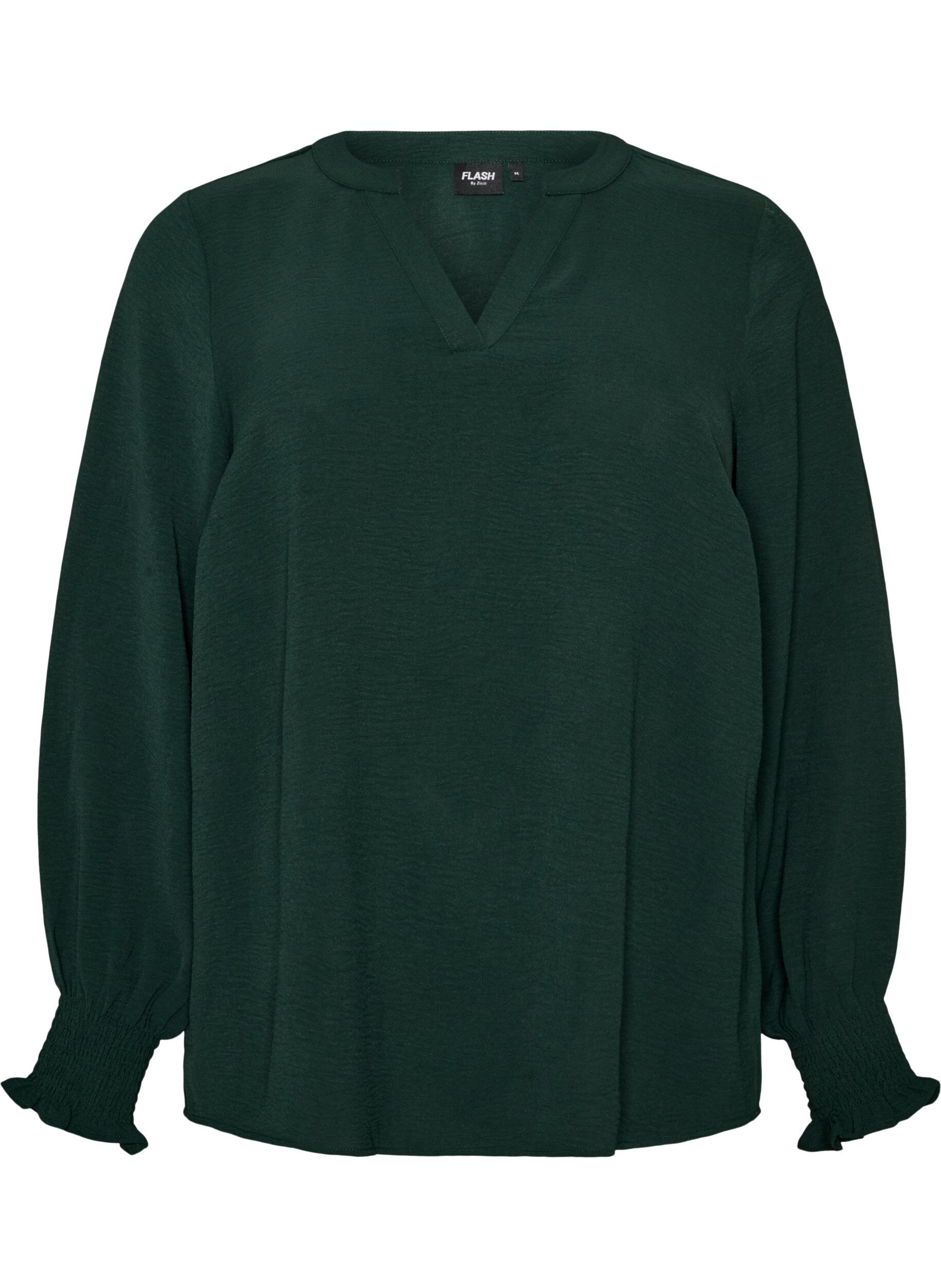 ZizziBluse mit Smockb&uuml;ndchen und V-Ausschnitt, Gr&uuml;n, Packshot image number 0