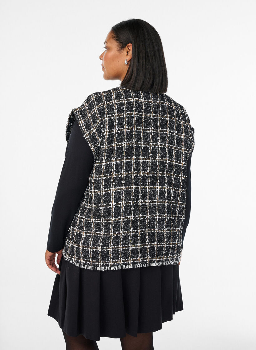 Karierte Weste mit Zierknöpfen, Schwarz, Model image number 2
