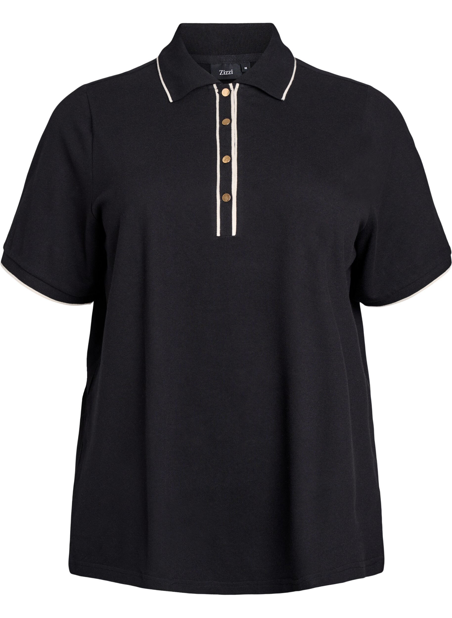 Zizzi Poloshirt mit kurzen &Auml;rmeln, Schwarz, Packshot image number 0