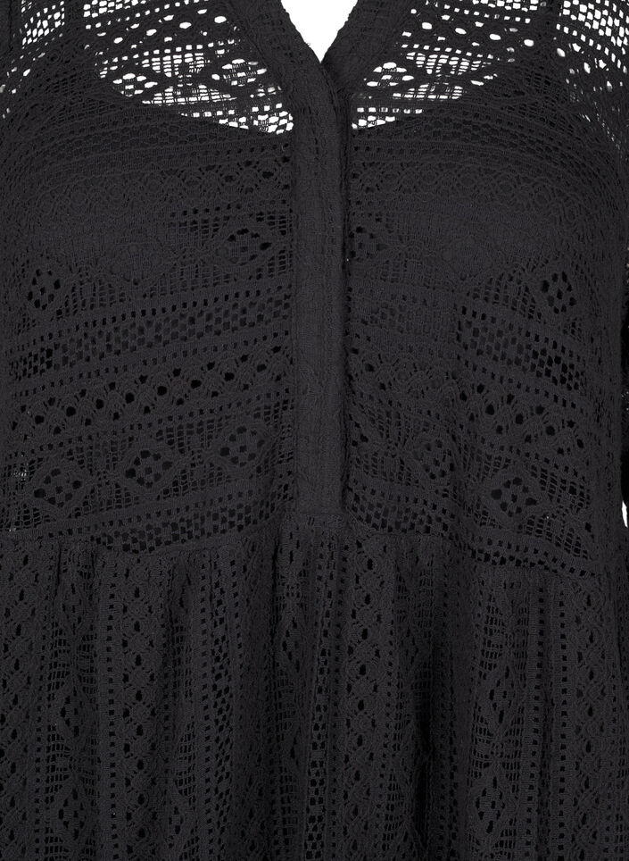 Kurzes Spitzenkleid mit 3/4-Ärmeln, Black, Packshot image number 2