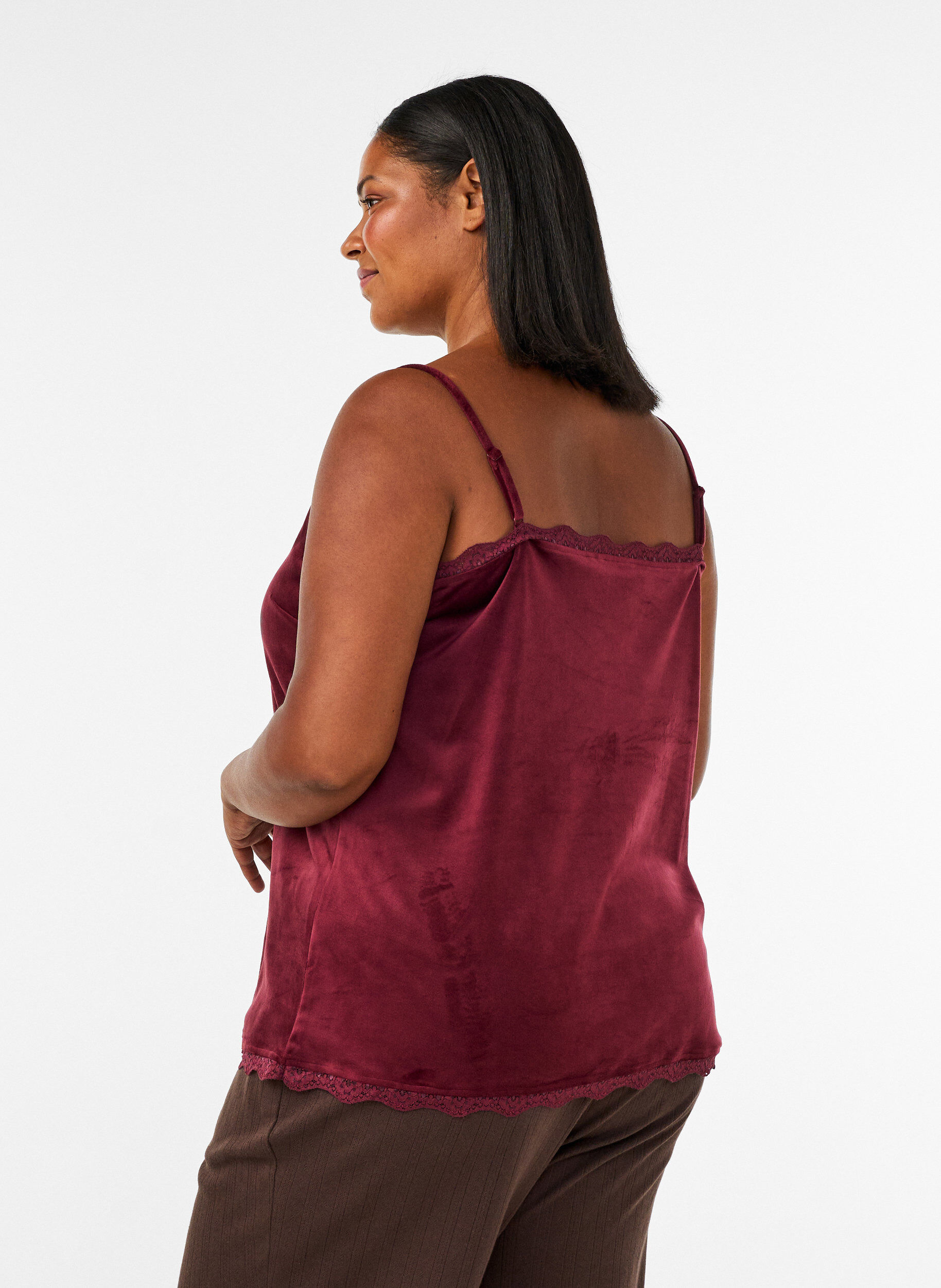 ZizziTop aus Velours mit Spitzen, Rot, Model image number 2
