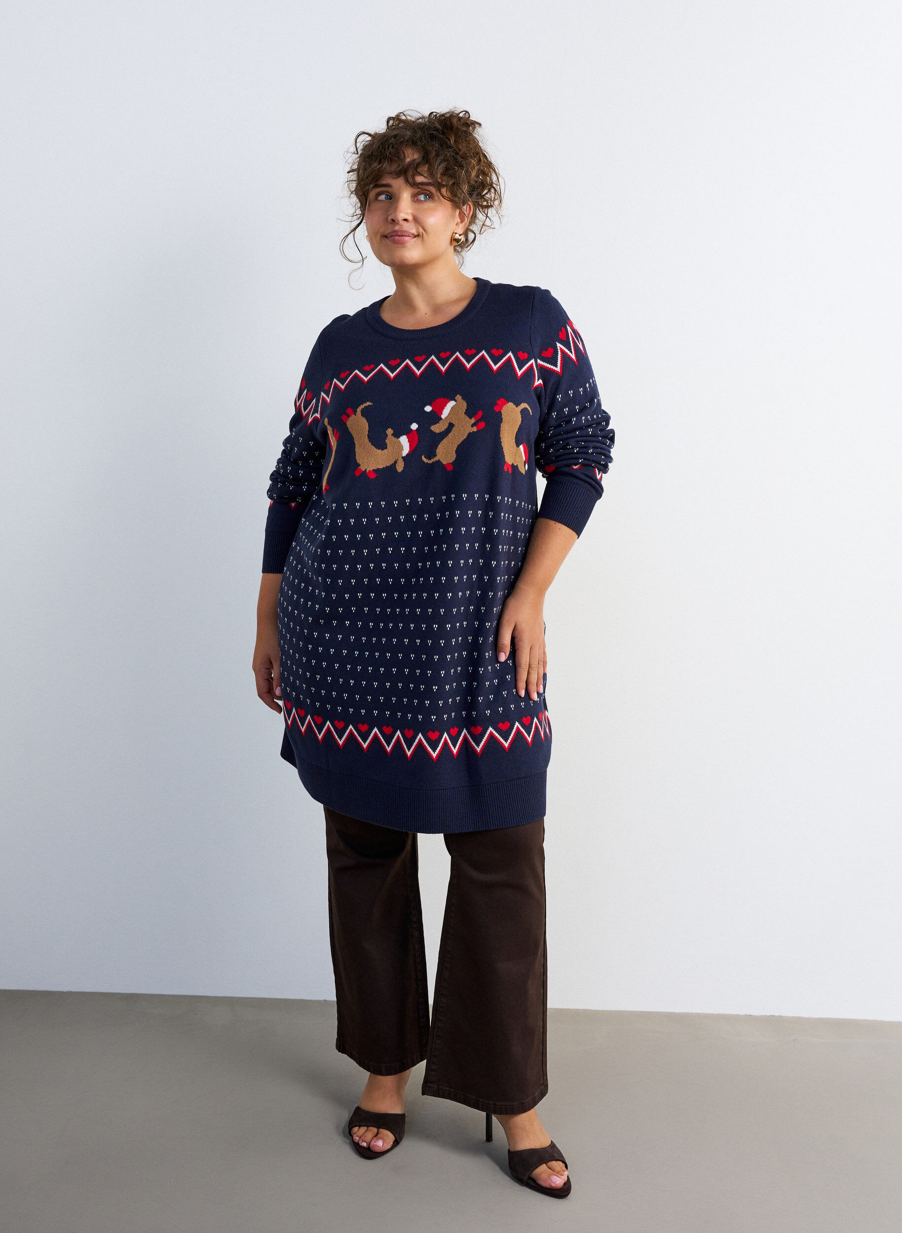 ZizziKurzes Strickkleid mit Weihnachtsmotiv, Blau, Model image number 1